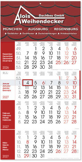 4-Monatskalender Monats Kalender  rot