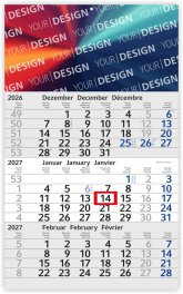 3-Monatskalender Budget mit blauen Sonn- und Feiertage
