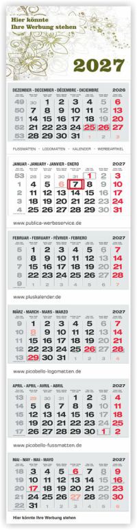 6-MK PLUS S grau mit roten Sonn- und Feiertagen Monats Kalender 2025