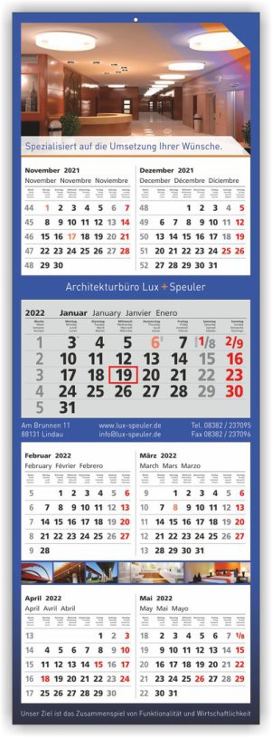 7-Monats-4-Block-Kalender/Planer 345x990mm